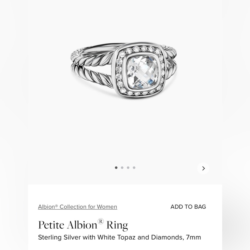 David Yurman Silver Ring with White Topaz and Diamonds